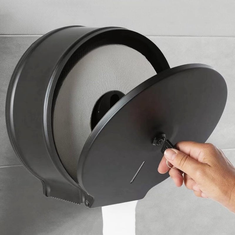 TOBEFORT Commercial Jumbo Toilet Paper Dispenser, Black Stainless Steel Toilet Paper Holder Wall Mount, 9 Inch Bathroom Tissue Roll Dispenser with Lock Key - Image 4